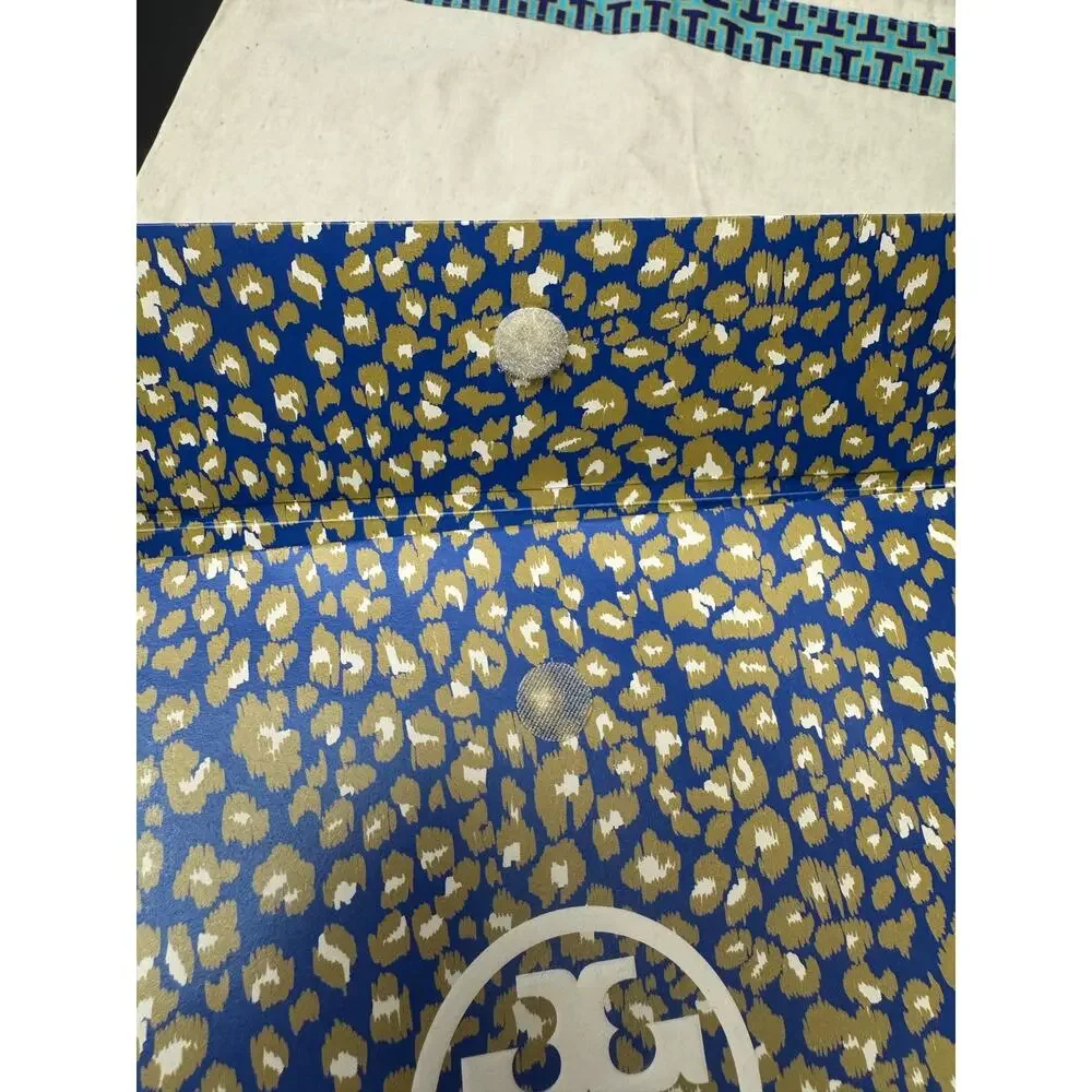 Tory Burch Envelope Pouch Gift Bag & Matching Cotton Dust Bag Set Blue Gold